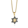 Carbon fibre Star of David pendant necklace with a gold ion plated star on a matching box chain