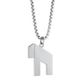 Modern Hai Chai pendant necklace in brushed silver stainless steel on a 22 inch box chain