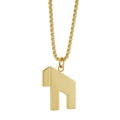 Modern Hai Chai pendant necklace in brushed gold stainless steel on a 22 inch box chain