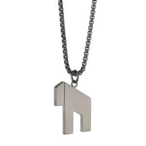 Modern Hai Chai pendant necklace in brushed gunmetal stainless steel on a 22 inch box chain