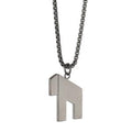 Modern Hai Chai pendant necklace in brushed gunmetal stainless steel on a 22 inch box chain