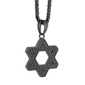 Reversible Star of David pendant in black IP stainless steel with black cubic zirconia, on a 22 inch round box chain