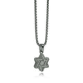 Interlocking Star of David pendant necklace in matte and polished gunmetal stainless steel on a matching box chain