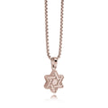 Interlocking Star of David pendant necklace in matte and polished rose stainless steel on a matching box chain