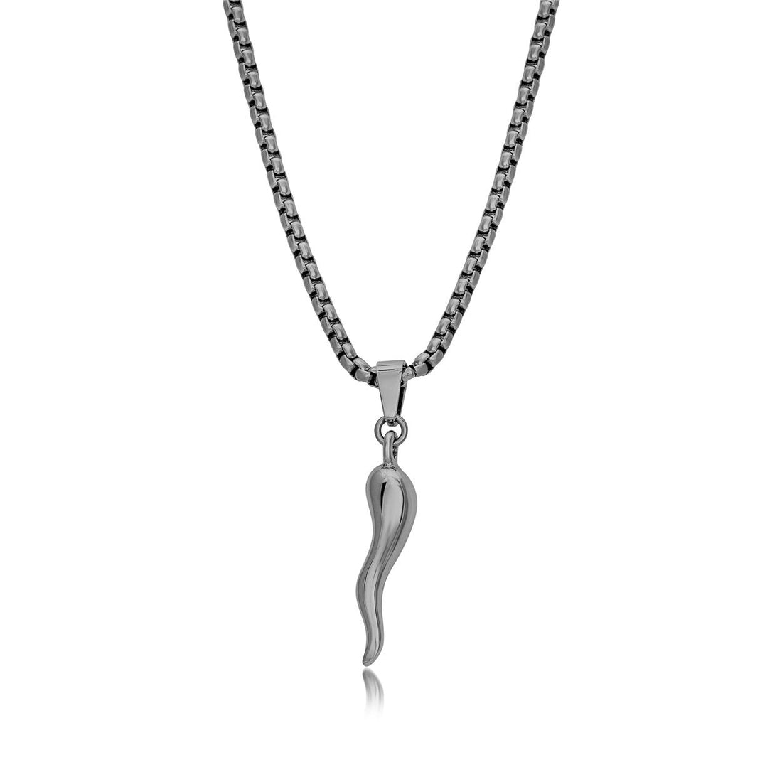 Matte gunmetal cornetto Italian horn necklace in stainless steel