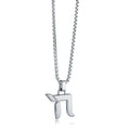 Polished silver Chai amulet pendant necklace in stainless steel on a 22 inch box chain