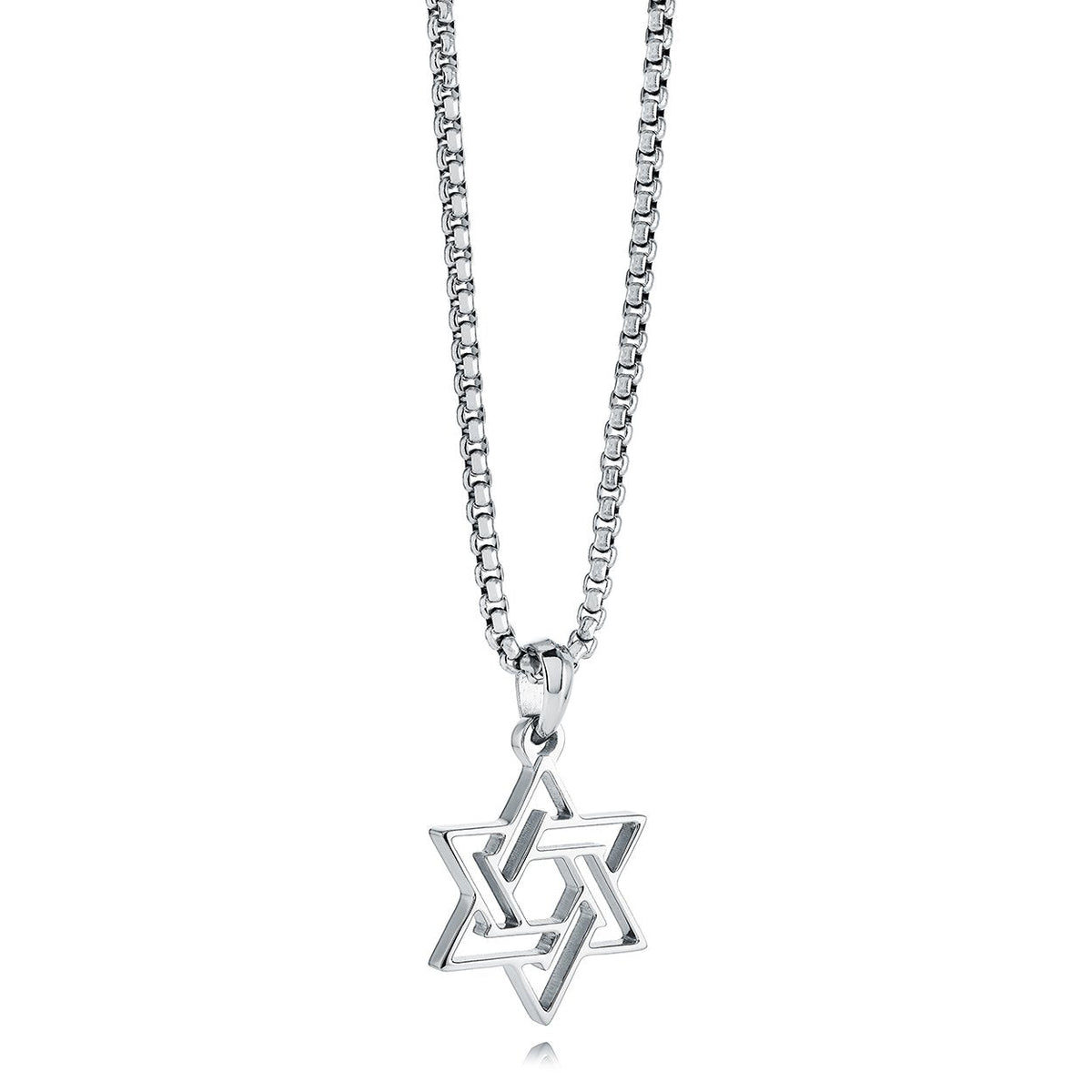 Double outline Star of David necklace in polished stainless steel