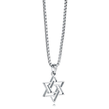 Double outline Star of David necklace in polished stainless steel