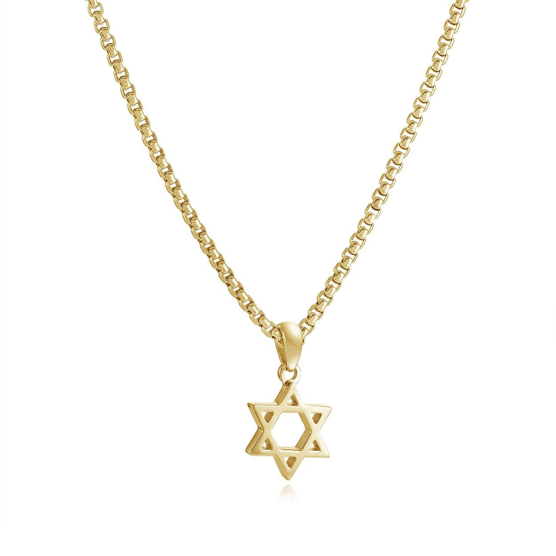 16mm open Star of David necklace in silver stainless steel on a box chain