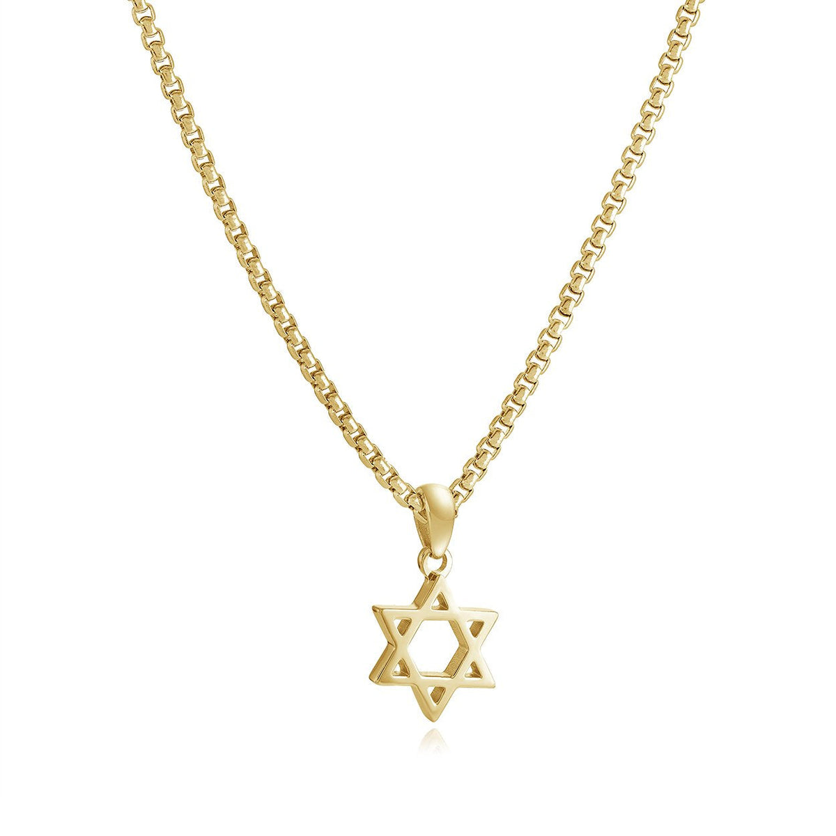 16mm open Star of David necklace in gold stainless steel on a box chain