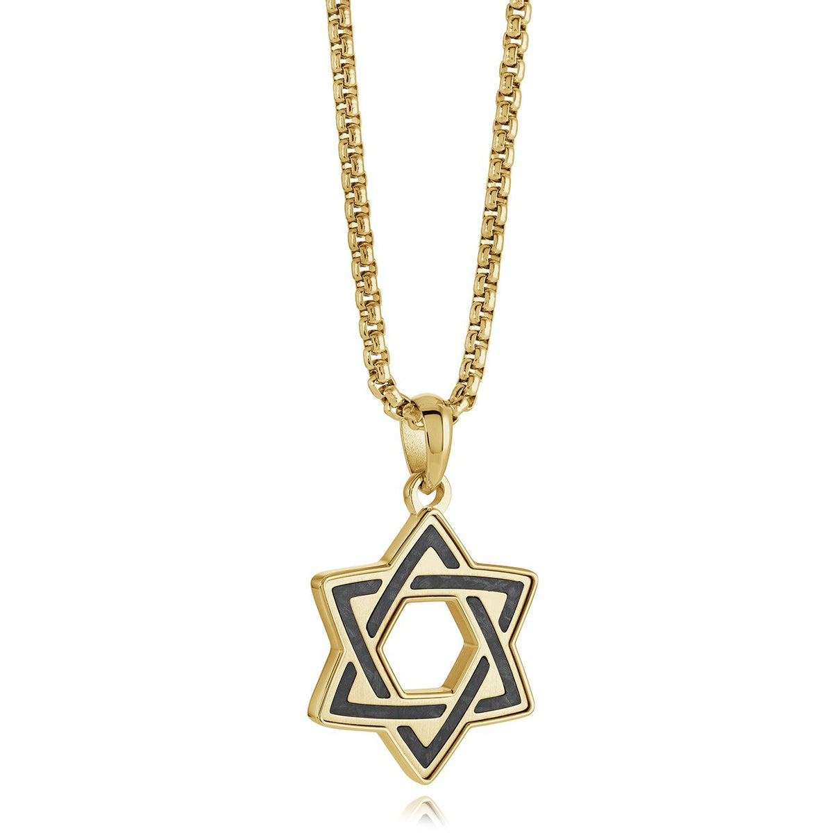 Interlaced Star of David necklace in gold stainless steel with carbon fibre inlay