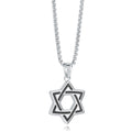 Interlaced Star of David necklace in silver stainless steel with carbon fibre inlay