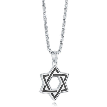 Interlaced Star of David necklace in silver stainless steel with carbon fibre inlay