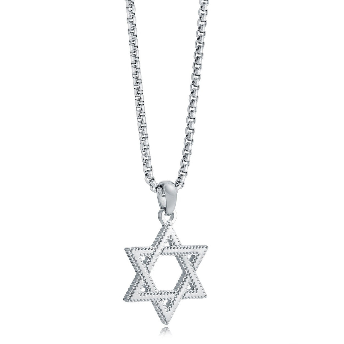 Wave edge Star of David necklace in silver stainless steel