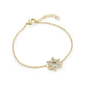 Dainty Star of David bracelet in gold ion plated stainless steel set with white cubic zirconia on an adjustable cable chain
