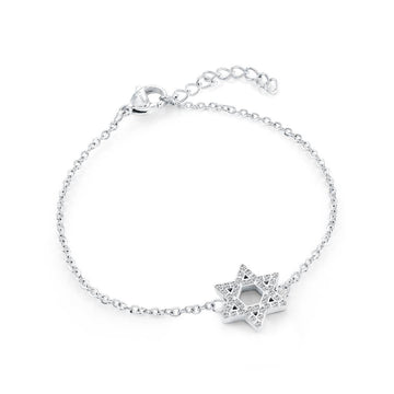 Dainty Star of David bracelet in stainless steel set with white cubic zirconia on an adjustable cable chain