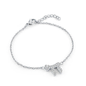 Dainty Chai bracelet in stainless steel set with white cubic zirconia on an adjustable cable chain
