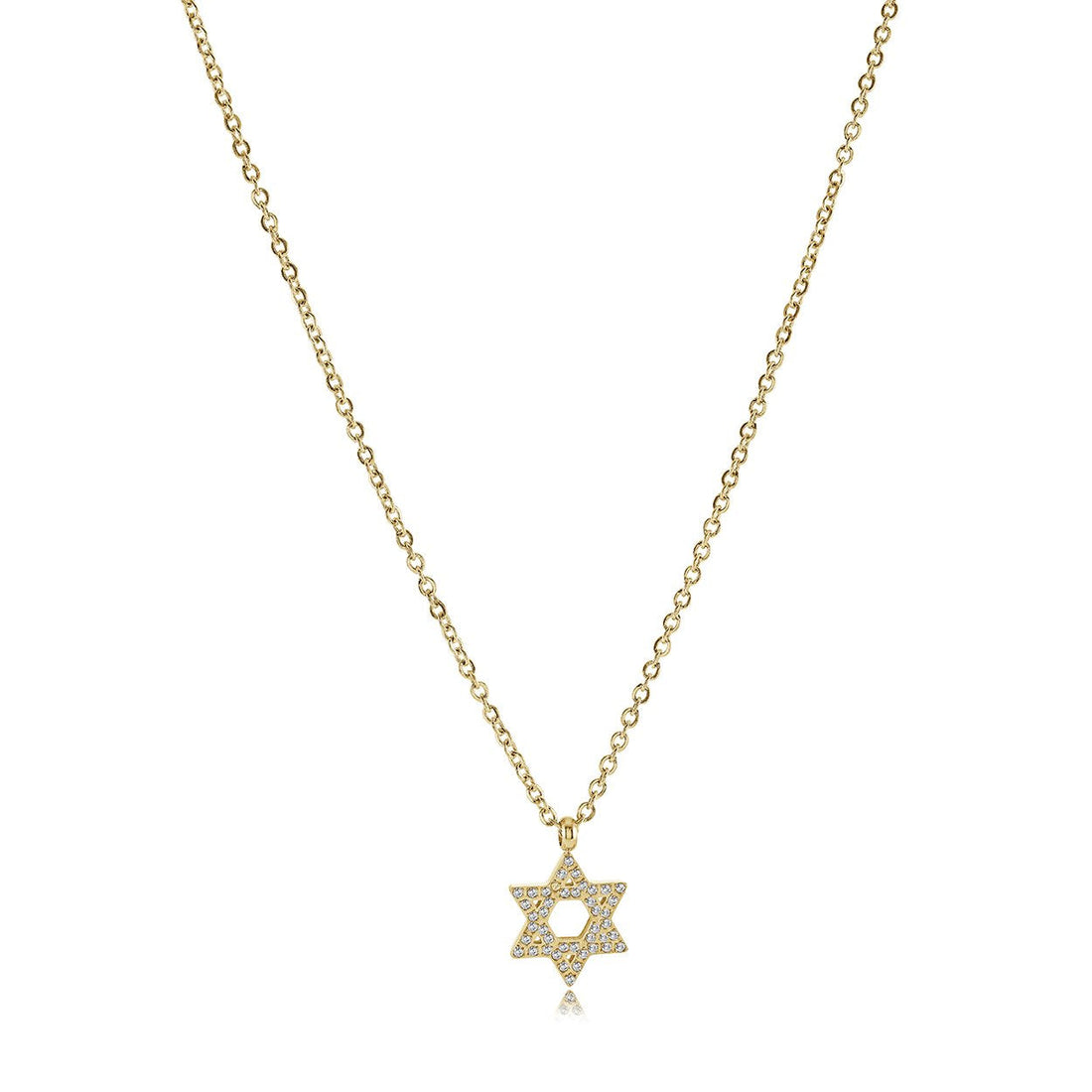 Dainty Star of David necklace in stainless steel set with white cubic zirconia on an adjustable cable chain