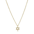 Dainty Star of David necklace in gold ion plated stainless steel set with white cubic zirconia on an adjustable cable chain