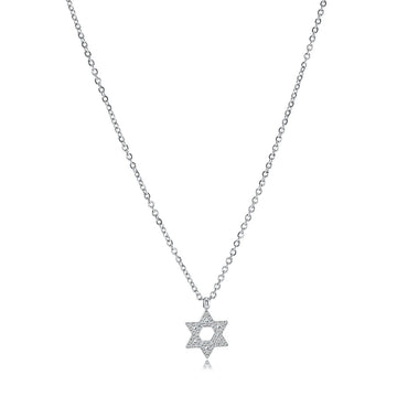 Dainty Star of David necklace in stainless steel set with white cubic zirconia on an adjustable cable chain
