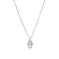Dainty Hamsa hand pendant necklace in stainless steel set with white cubic zirconia on an adjustable cable chain