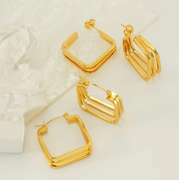 18K Gold Plated Geometric Hoop Earrings