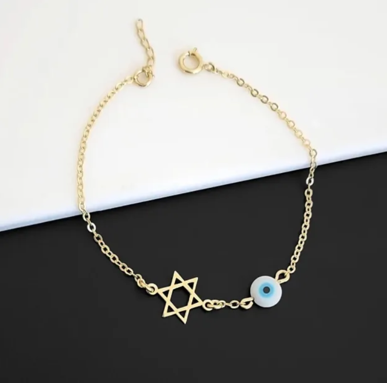 Dainty Star of David & Evil Eye Bracelet