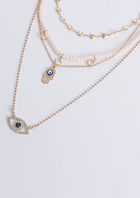 Evil Eye and Hamsa Multi-Layered Necklace