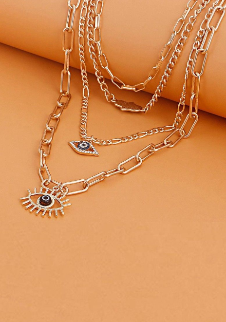 Layered Evil Eye Necklace with Bold Chains