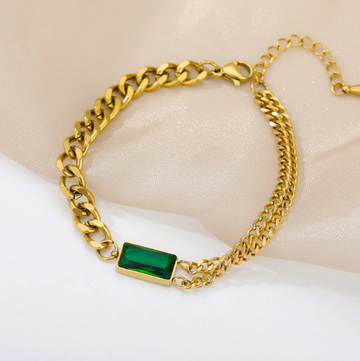 Emerald Gold Chain Bracelet