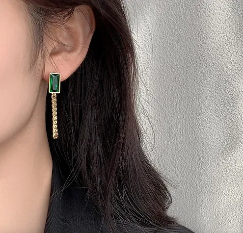 Emerald Chain Drop Earrings