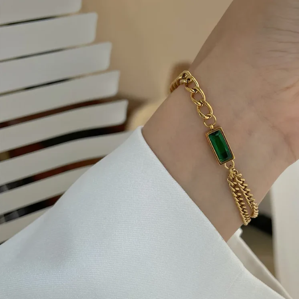 Emerald Gold Chain Bracelet