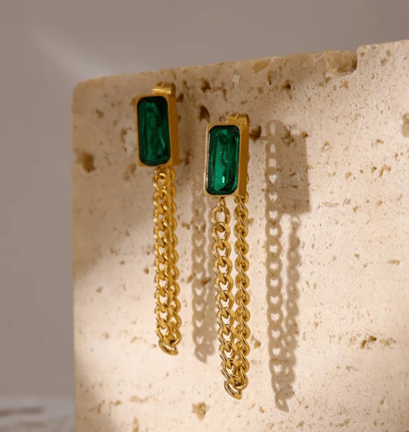 Emerald Chain Drop Earrings