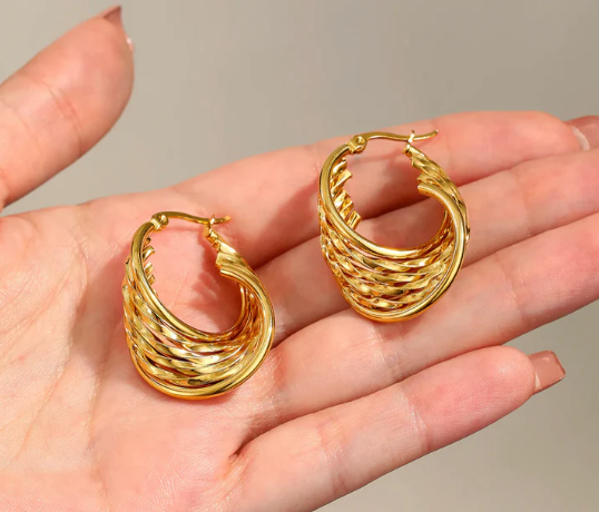 18K Gold Plated Twisted Hoop Earrings