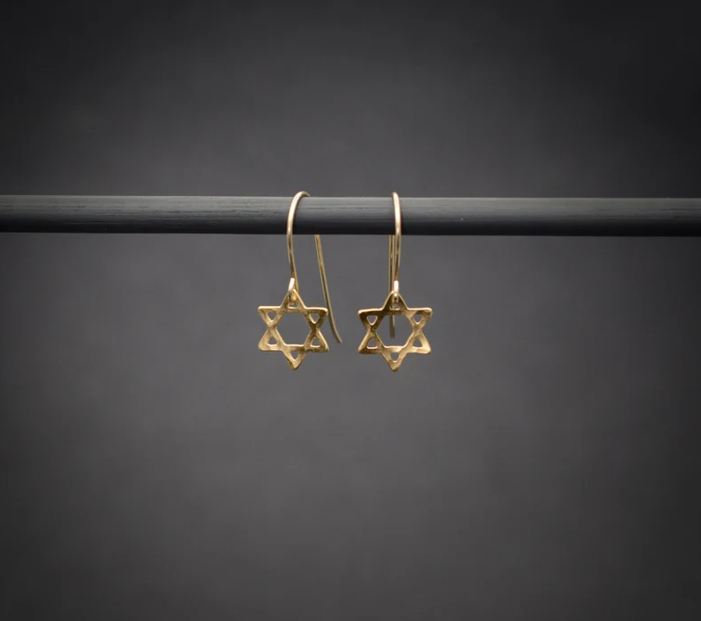 Dainty Hammered Star of David Drop Earrings