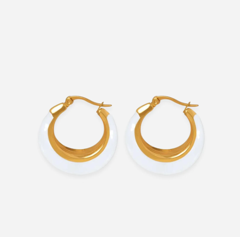 White and Gold Hoop Earrings