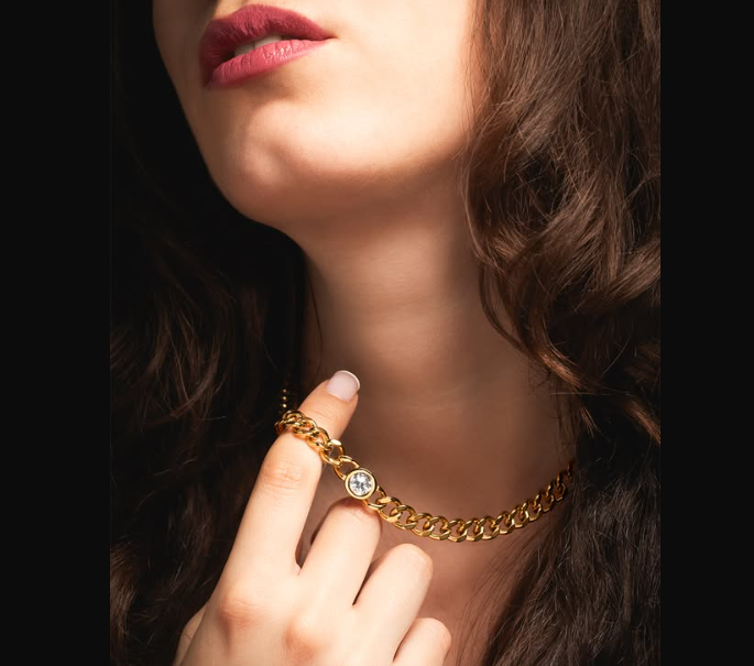 Bold Cuban Chain Necklace with Crystal Accent