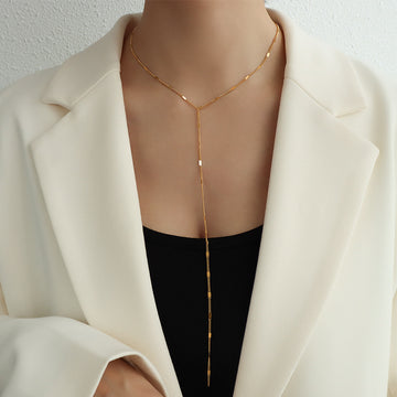 Tassel Minimalist Lariat Necklace - Rose Gold