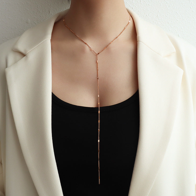 Tassel Minimalist Lariat Necklace - Rose Gold