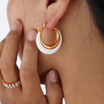 White and Gold Hoop Earrings