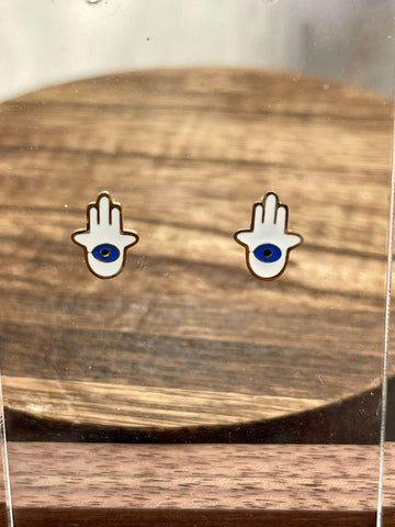 18K Gold Plated Hamsa Evil Eye Stud Earrings