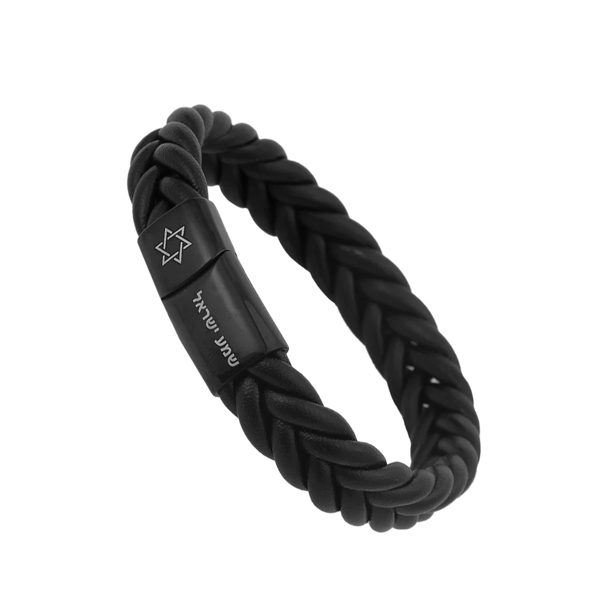 Koch La Ni black braided leather Star of David bracelet with matte black magnetic clasp