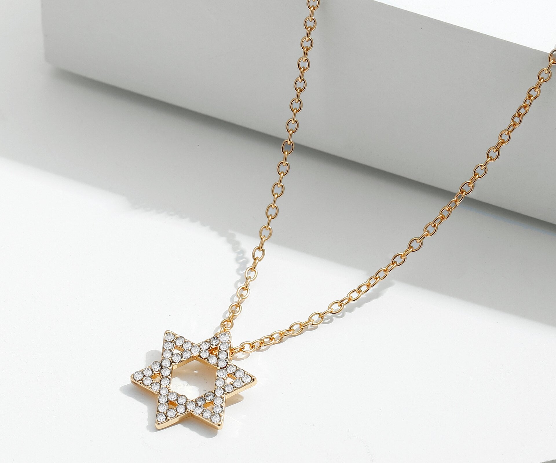 18K Gold Plated Star of David Necklace with Crystals