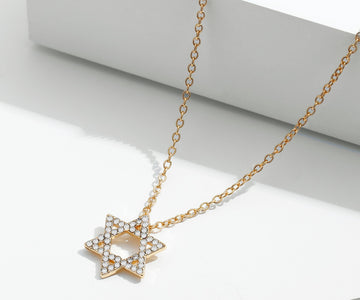 18K Gold Plated Star of David Necklace with Crystals