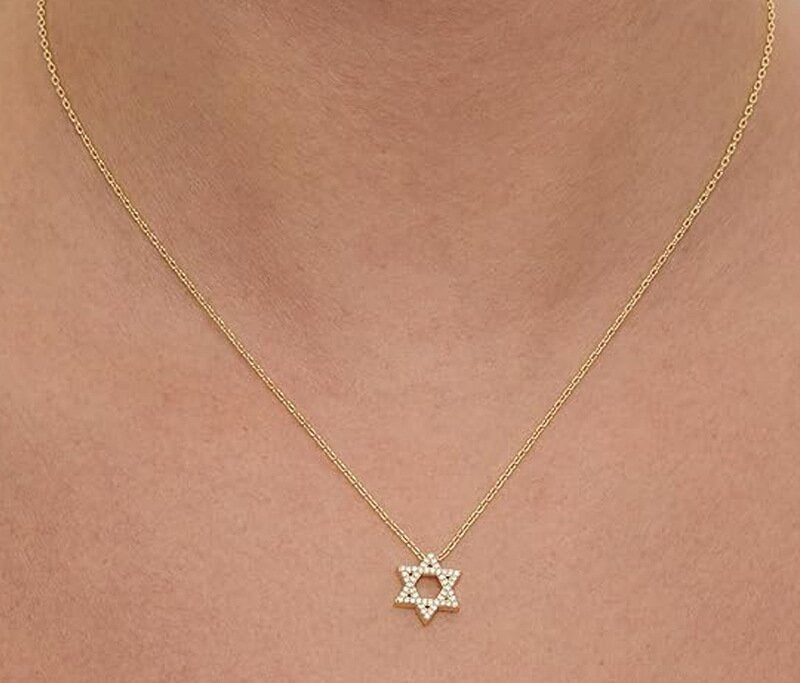 18K Gold Plated Star of David Necklace with Crystals