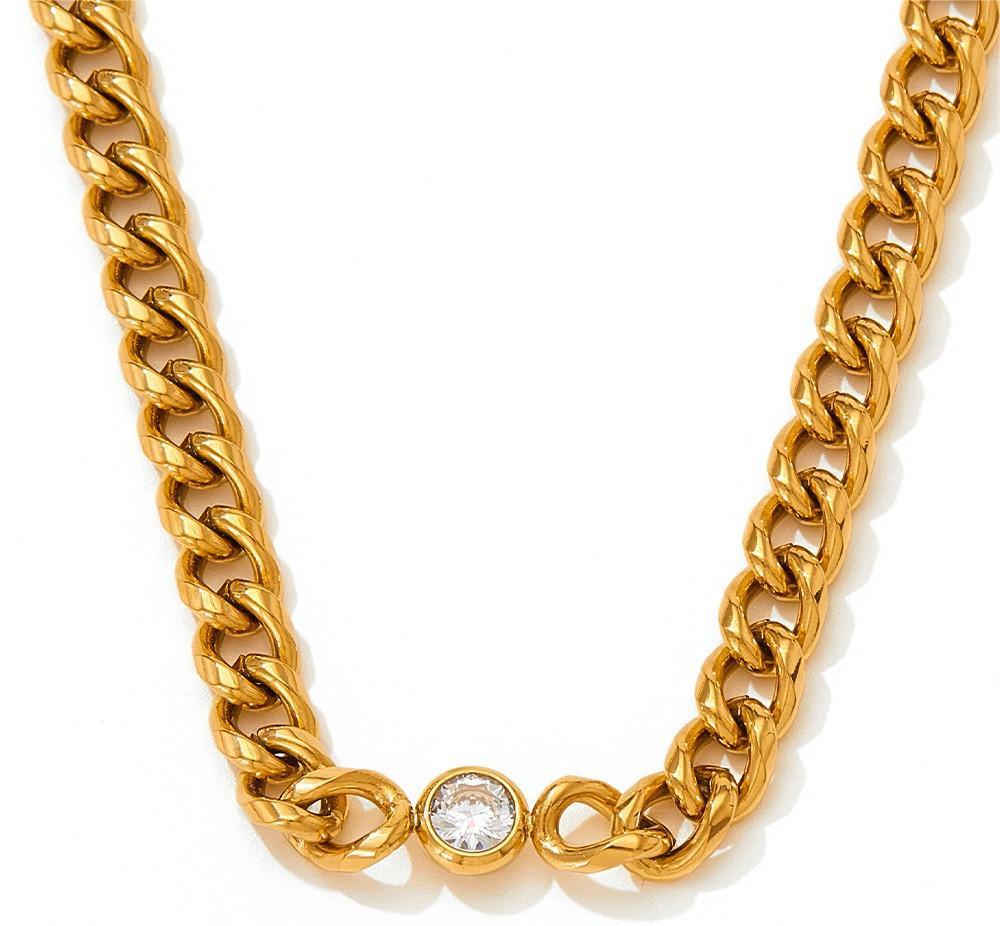 Bold Cuban Chain Necklace with Crystal Accent