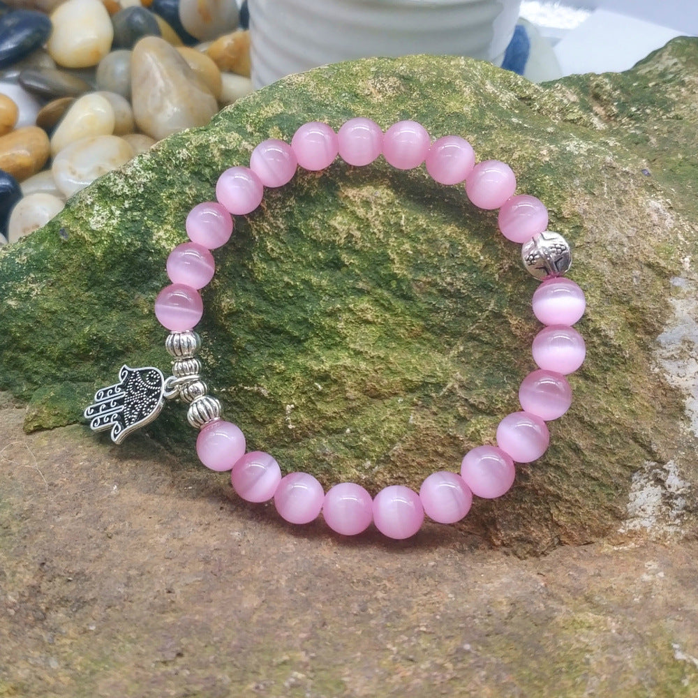 Pink Cat’s Eye Hamsa Bracelet