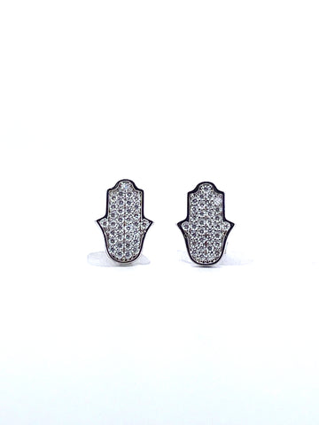 925 Sterling Silver Moissanite Hamsa Stud Earrings