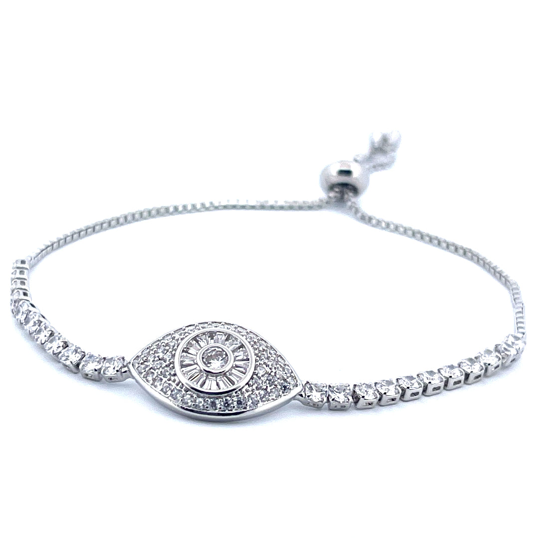 Sterling Silver Evil Eye Tennis Bracelet with White Moissanite