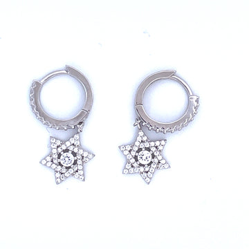 925 Sterling Silver Star of David Pendant Dangling Earrings